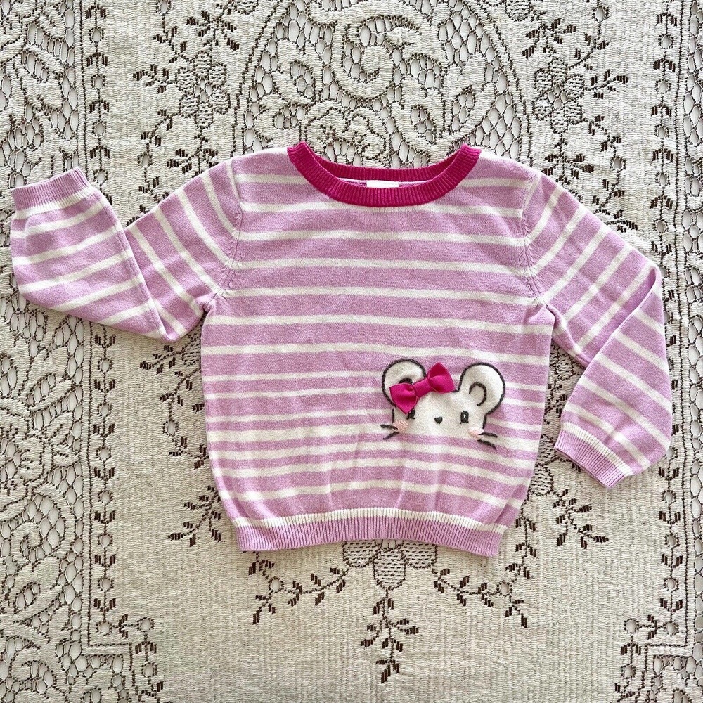 Gymboree Baby Girl 18-24 Months Mouse Sweater Purple White Stripes Bow Cotton